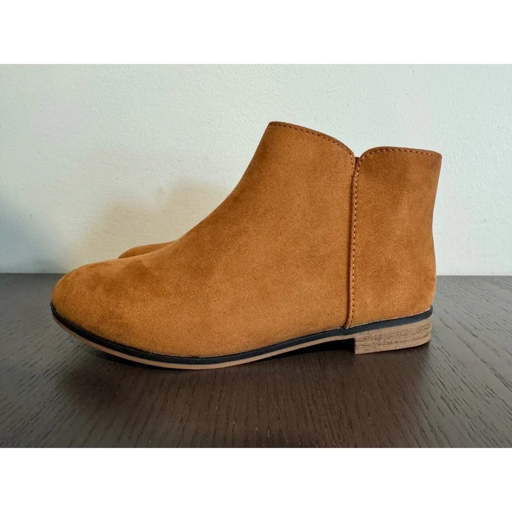 Cat & Jack Opal Ankle Boots Kids Size 2 Cognac Faux Suede Side Zip
